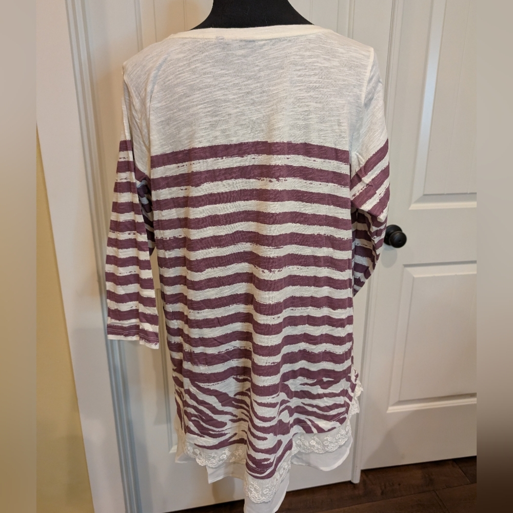 LOGO by Lori Goldstein Purple and White Striped Tunic - Picture 4 of 5